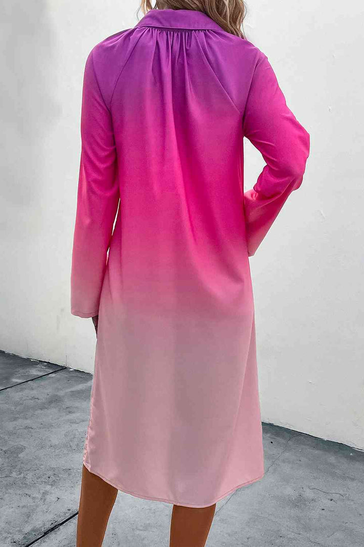 Gradient Long Sleeve Shirt Dress |1mrk.com