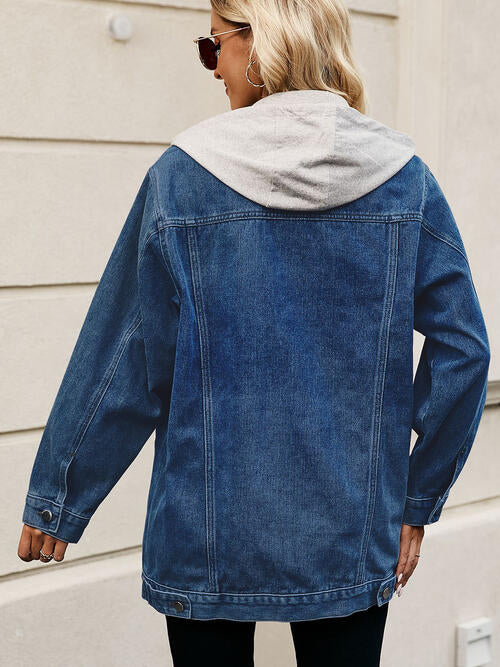 Drawstring Button Up Hooded Denim Jacket | 1mrk.com