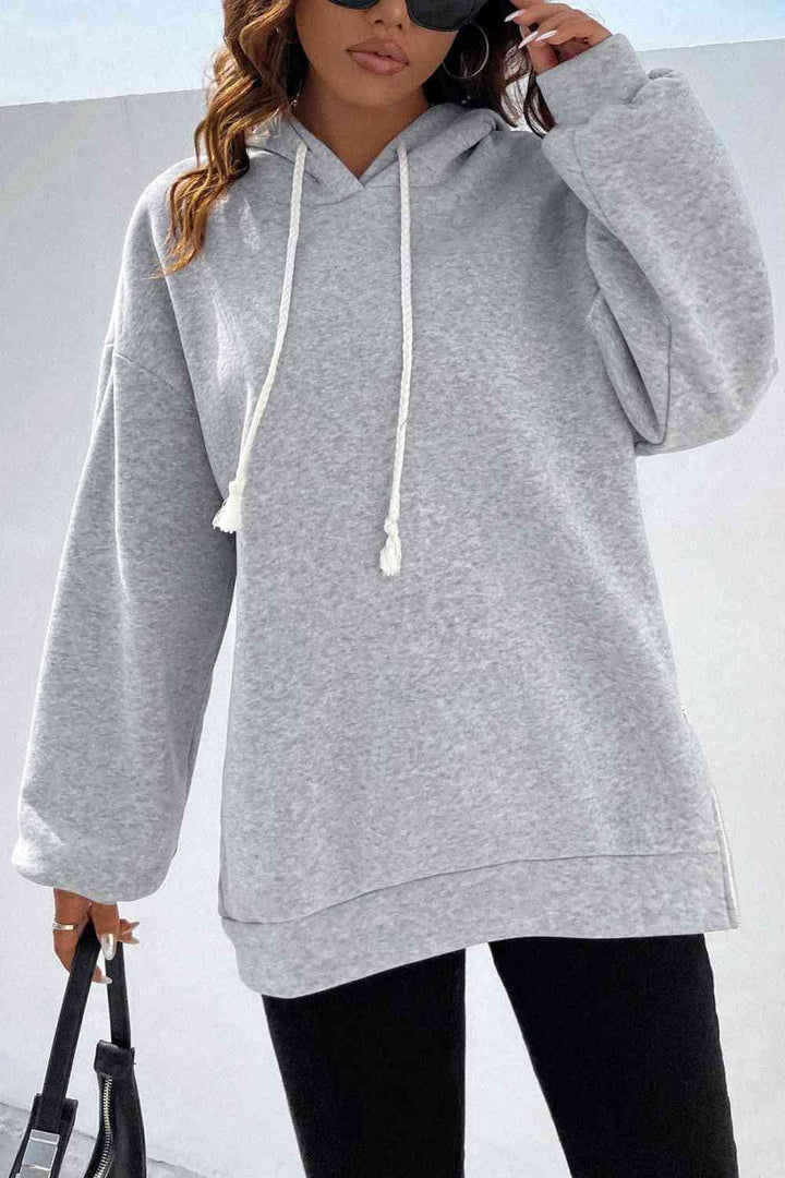 Side Zipper Dropped Shoulder Hoodie | 1mrk.com