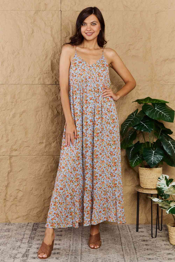 HEYSON Take Your Chances Full Size Floral Halter Neck Maxi Dress | 1mrk.com