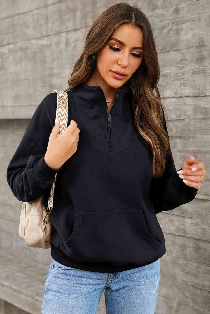 Half Zip Drop Shoulder Sweatshirt and Pocket |1mrk.com