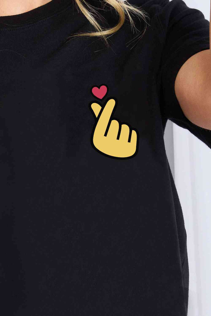 Simply Love Finger Heart Emoji Graphic Cotton T-Shirt | 1mrk.com