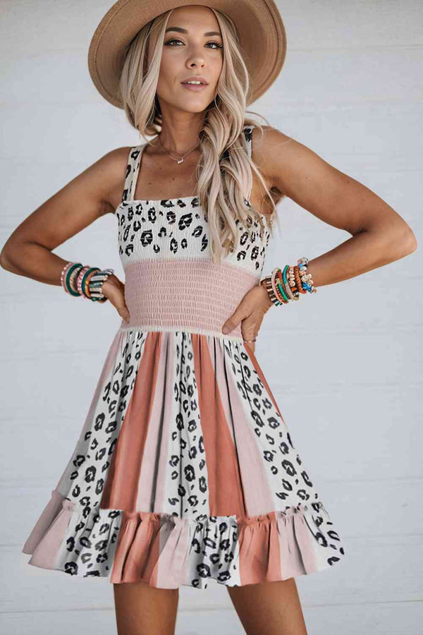 Leopard Color Block Sleeveless Dress |1mrk.com