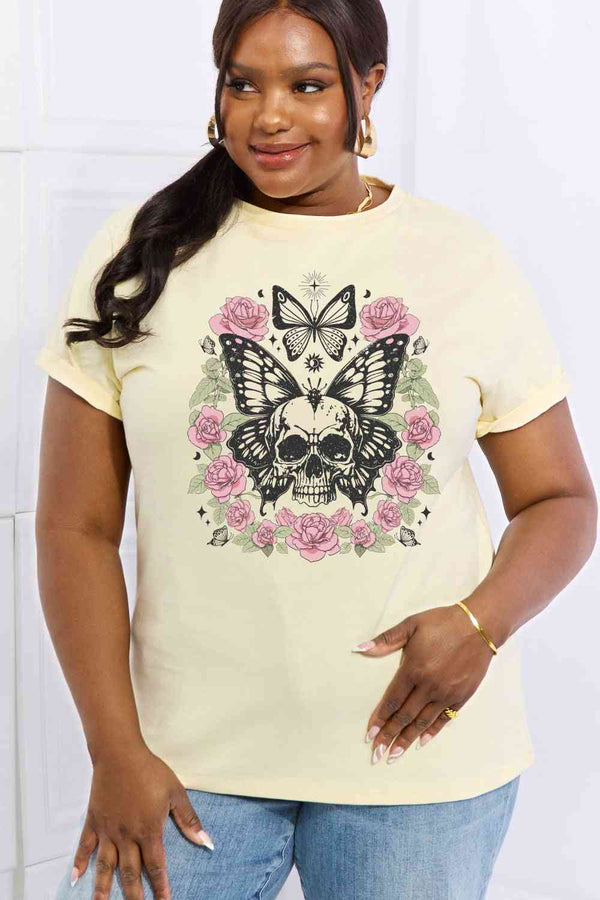 Simply Love Simply Love Full Size Skull & Butterfly Graphic Cotton Tee | 1mrk.com