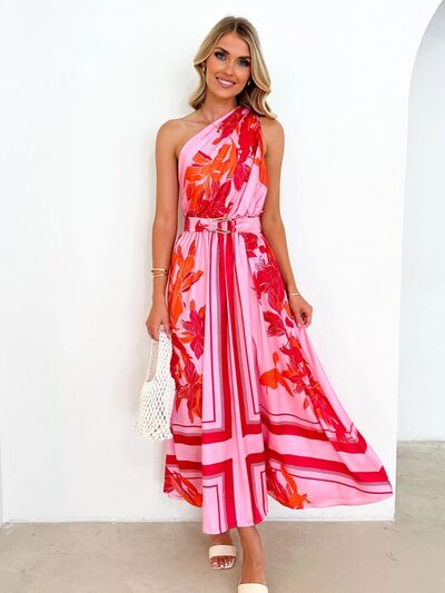 Printed Ruched One Shoulder Dress |1mrk.com