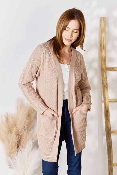 Hailey & Co Full Size Cable-Knit Pocketed Cardigan |1mrk.com