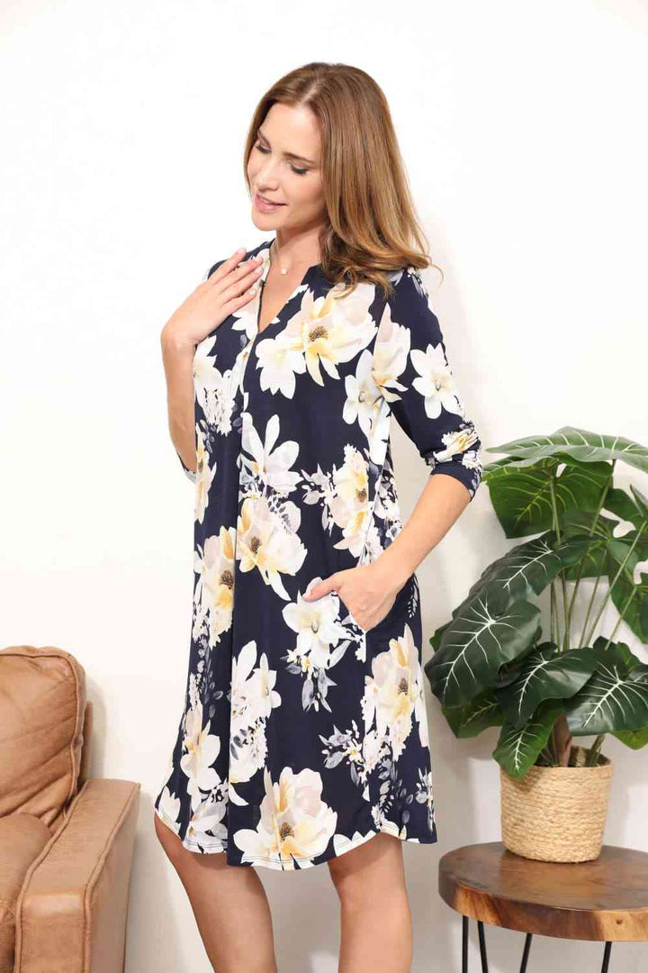 Sew In Love  Full Size Flower Print Shirt Dress | 1mrk.com