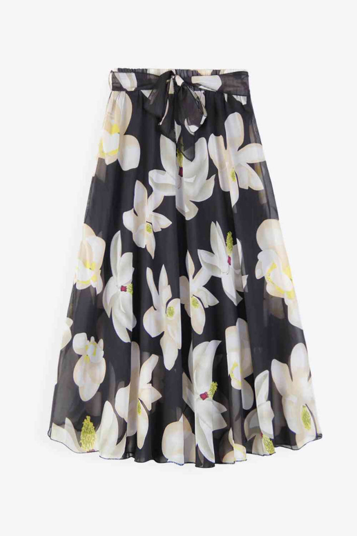 Full Size Floral Tie-Waist Skirt |1mrk.com