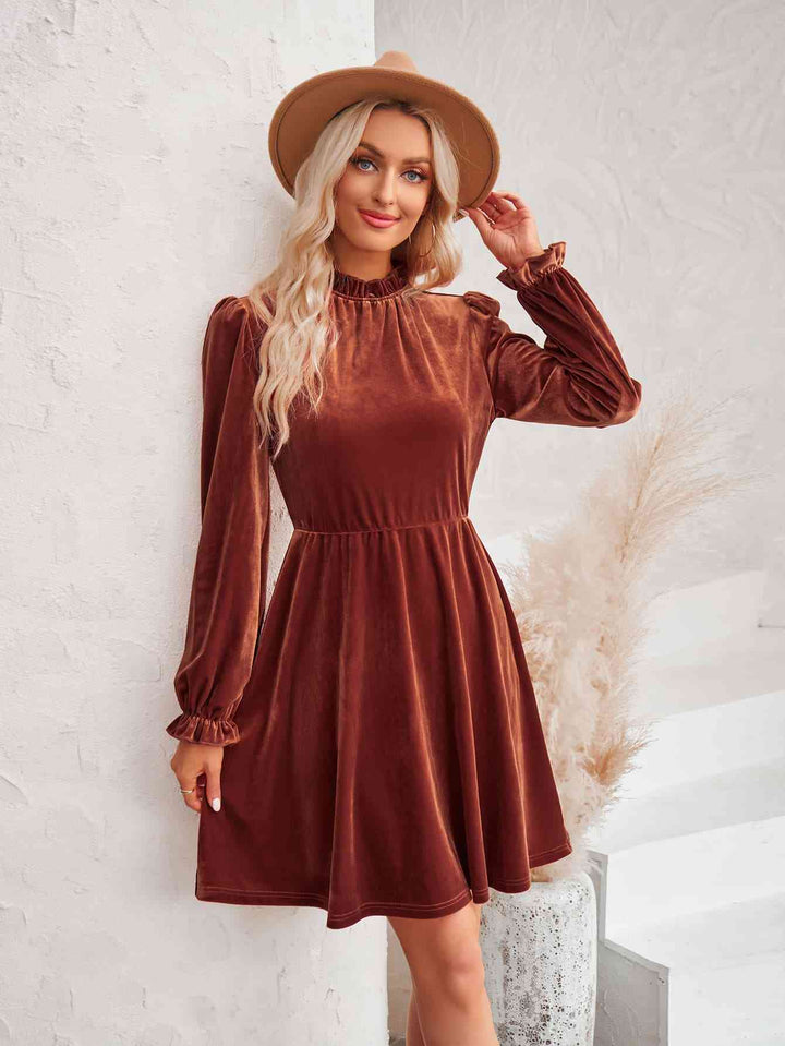 Long Flounce Sleeve A-Line Dress | 1mrk.com