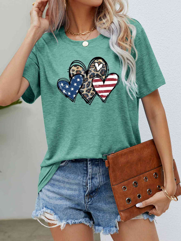 US Flag Leopard Heart Graphic Tee | 1mrk.com