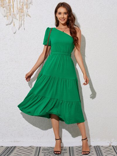 Tied Single Shoulder Midi Dress |1mrk.com