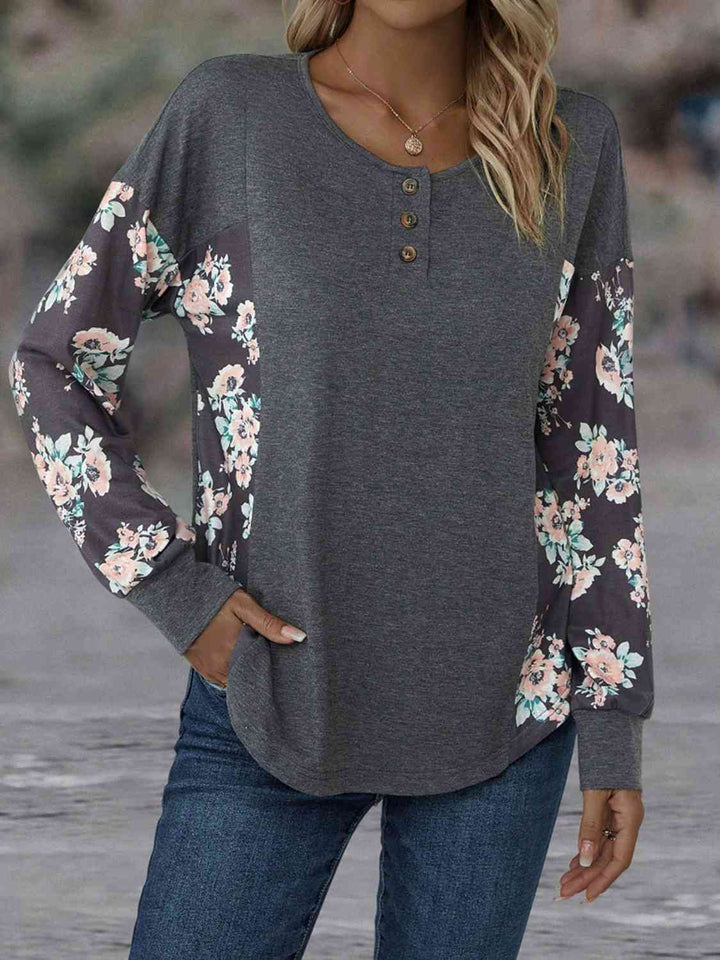 Floral Round Neck Dropped Shoulder T-Shirt | 1mrk.com