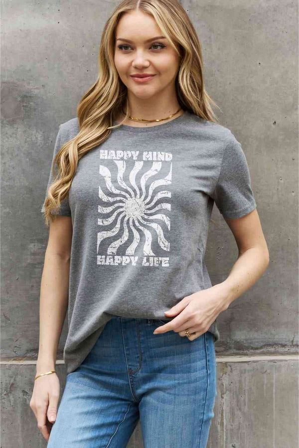 Simply Love Full Size HAPPY MIND HAPPY LIFE Graphic Cotton Tee | 1mrk.com