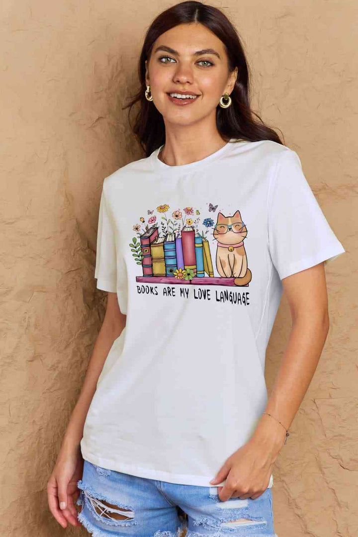 Simply Love Full Size BOOKS ARE MY LOVE LANGUAGE Graphic Cotton Tee | 1mrk.com