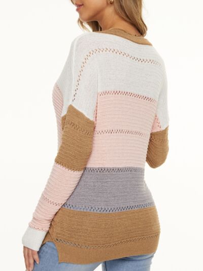 Eyelet Surplice Dropped Shoulder Sweater |1mrk.com