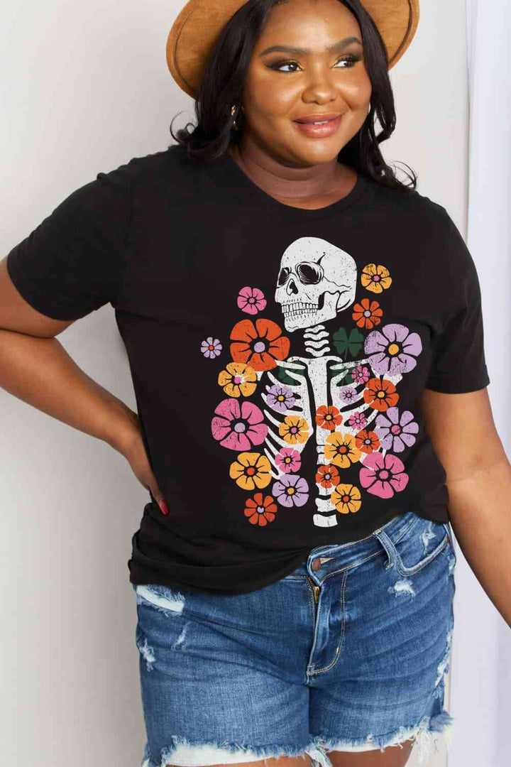 Simply Love Simply Love Full Size Skeleton & Flower Graphic Cotton Tee | 1mrk.com