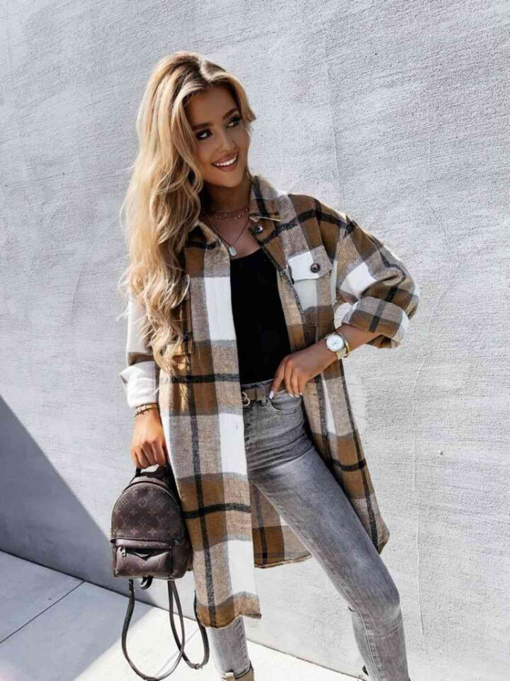 Plaid Collared Neck Longline Shirt |1mrk.com