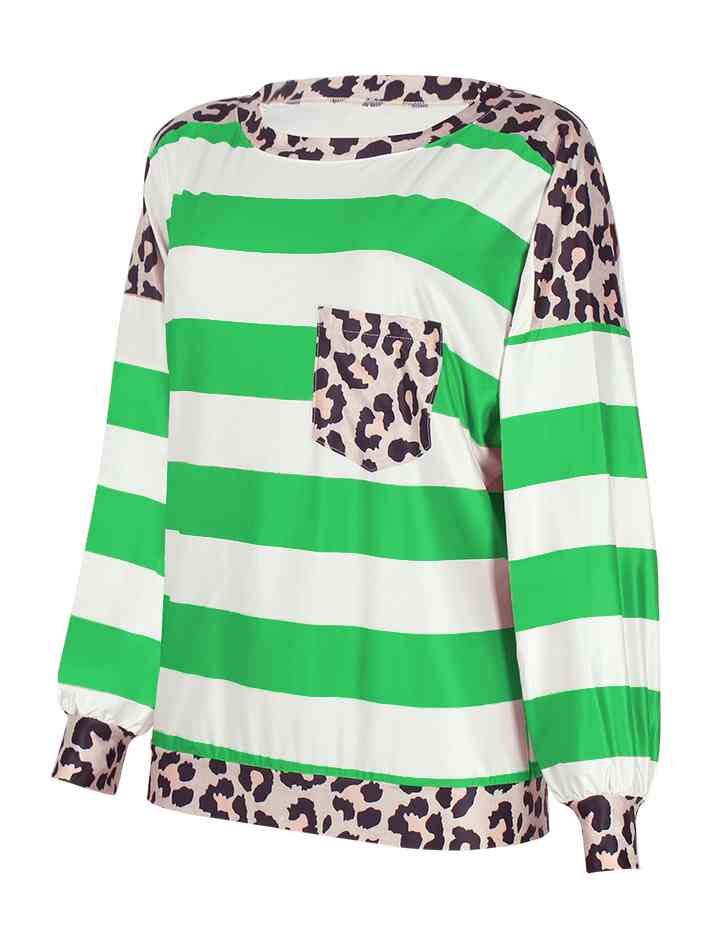 Striped Leopard Long Sleeves Top | 1mrk.com