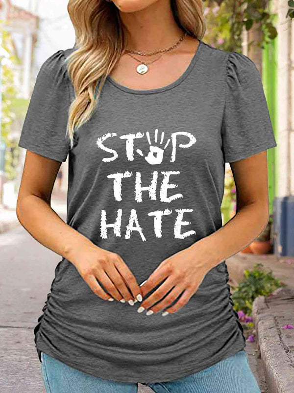 Round Neck Short Sleeve STOP THE HATE Graphic T-Shirt | 1mrk.com