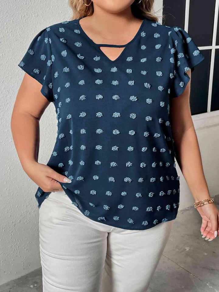 Plus Size Swiss Dot V-Neck Flutter Sleeve Tee | 1mrk.com