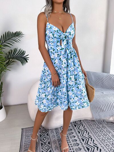 Printed Plunge Cap Sleeve Cami Dress |1mrk.com