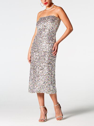 Sequin Straight Neck Midi Wrap Dress | 1mrk.com