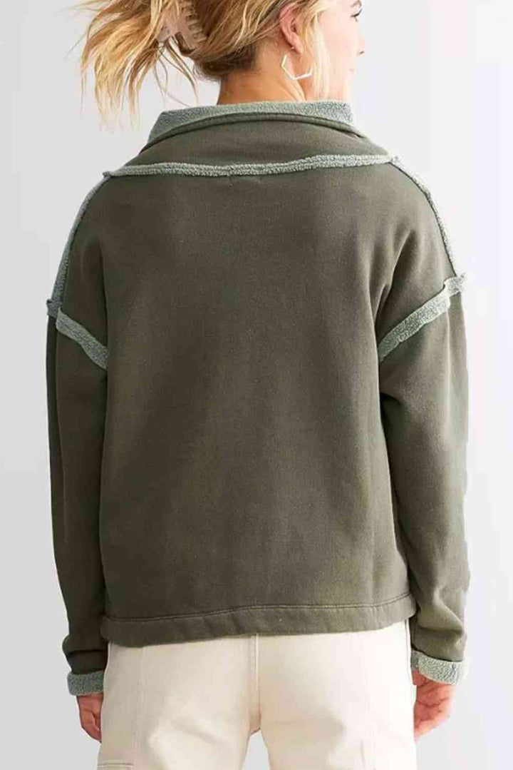 Collared Neck Half Snap Up Drop Shoulder Sweatshirt | 1mrk.com