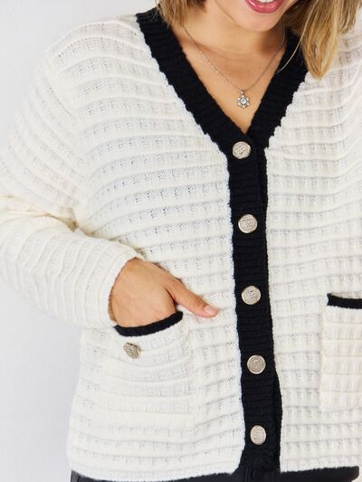 Contrast Trim Button Up Cardigan |1mrk.com