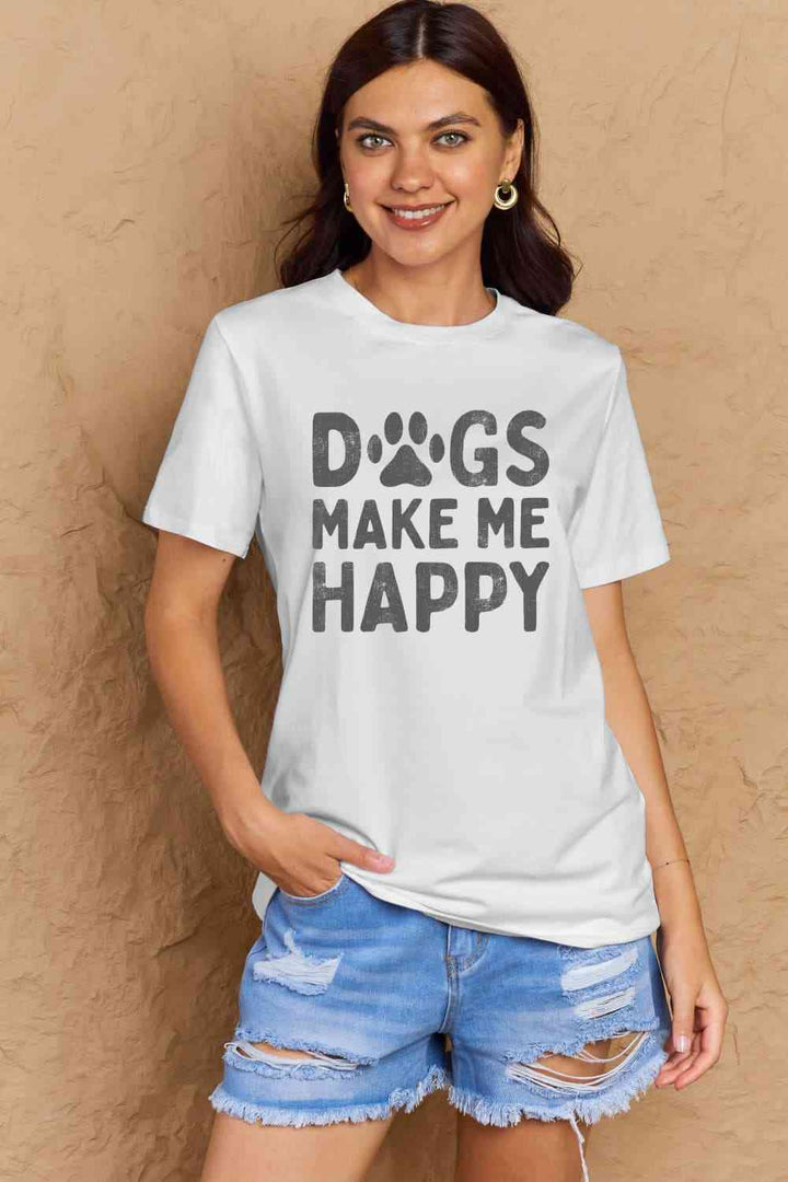 Simply Love Full Size DOGS MAKE ME HAPPY Graphic Cotton T-Shirt | 1mrk.com