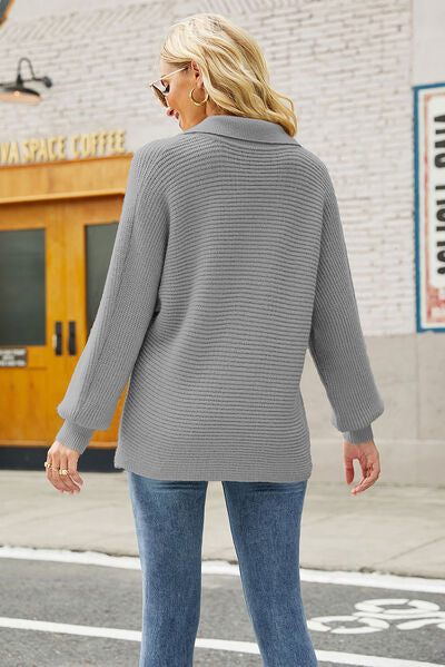 Ribbed Johnny Collar Pullover Sweater |1mrk.com