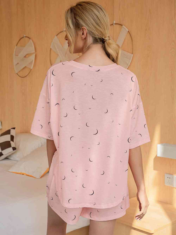 Moon Print T-Shirt and Shorts Lounge Set | 1mrk.com