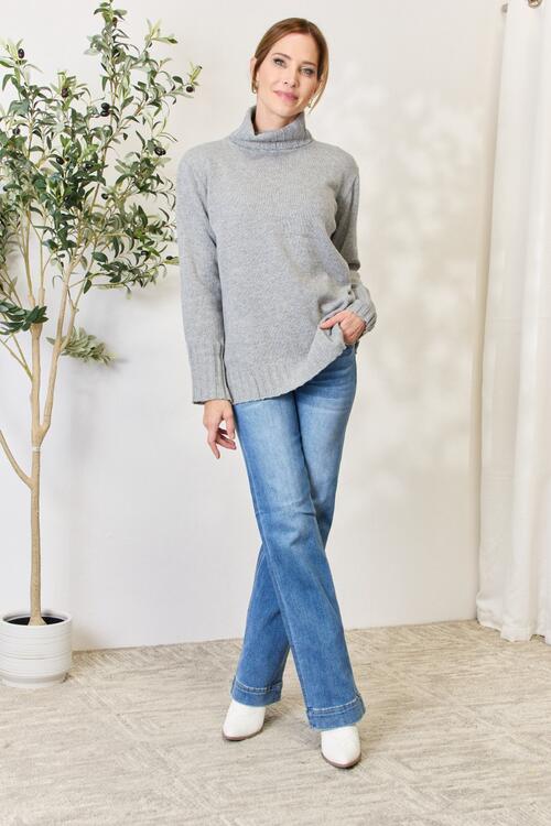 Heimish Full Size Turtleneck Long Sleeve Slit Sweater |1mrk.com