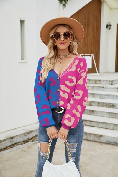 Leopard Button Up Dropped Shoulder Cardigan |1mrk.com