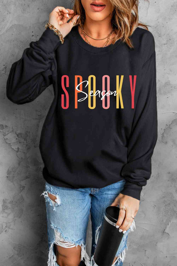 Round Neck Long Sleeve SPOOKY SEASON Graphic Sweatshirt |1mrk.com