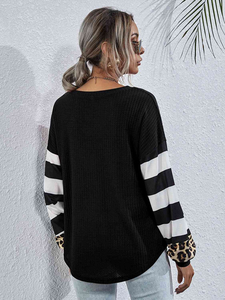 Leopard Striped Waffle-Knit Top | 1mrk.com