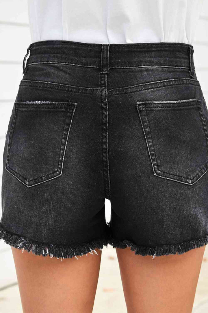 Raw Hem Distressed Denim Shorts with Pockets | 1mrk.com