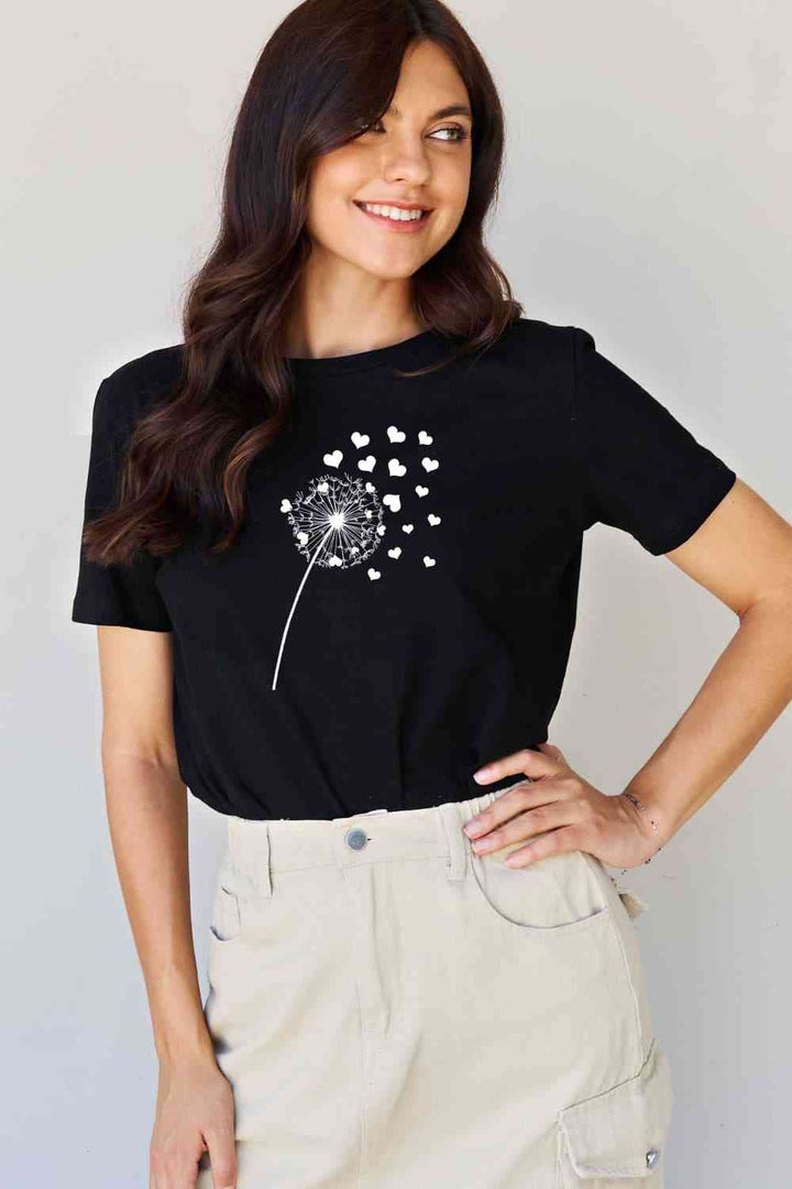 Simply Love Full Size Dandelion Heart Graphic Cotton T-Shirt | 1mrk.com