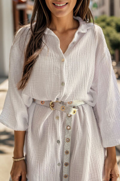 Texture Button Up Collared Neck Shirt Dress |1mrk.com