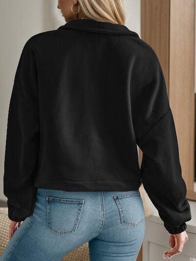 Half Zip Collared Neck Long Sleeve Sweatshirt |1mrk.com