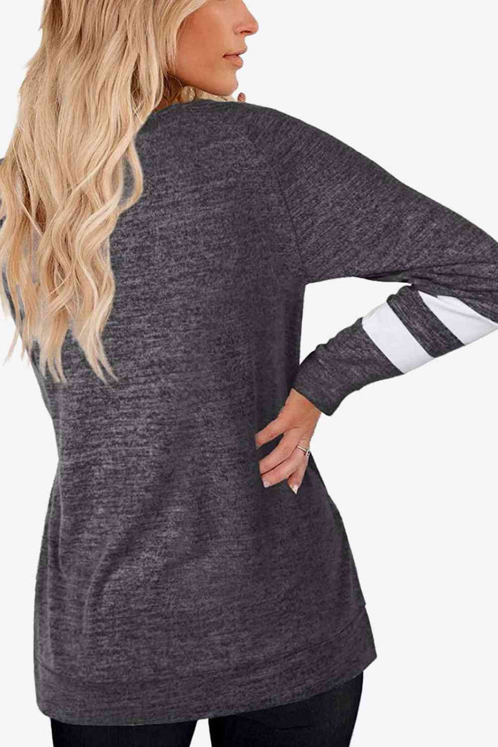 Striped Contrast Raglan Sleeve Top | 1mrk.com