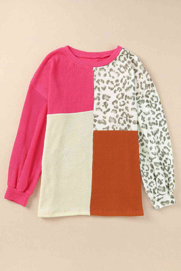 Leopard Patchwork Long Sleeve Top |1mrk.com