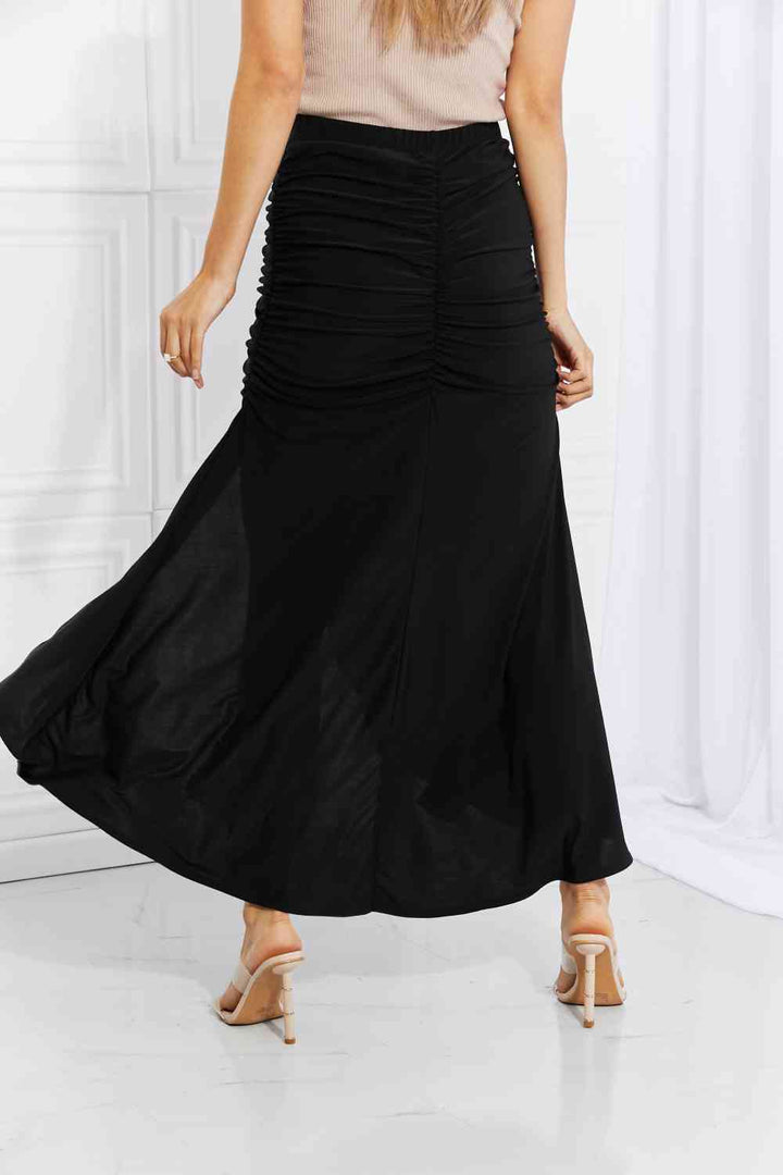 White Birch Full Size Up and Up Ruched Slit Maxi Skirt in Black | 1mrk.com
