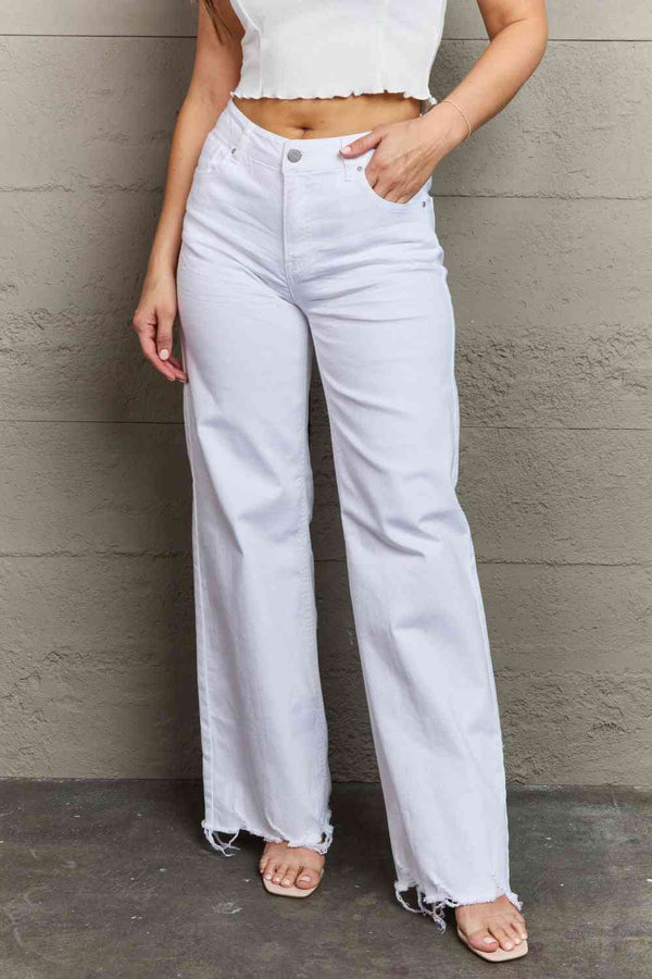 RISEN Raelene Full Size High Waist Wide Leg Jeans in White | 1mrk.com