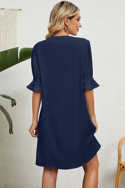 Notched Flounce Sleeve Mini Dress | Trendsi