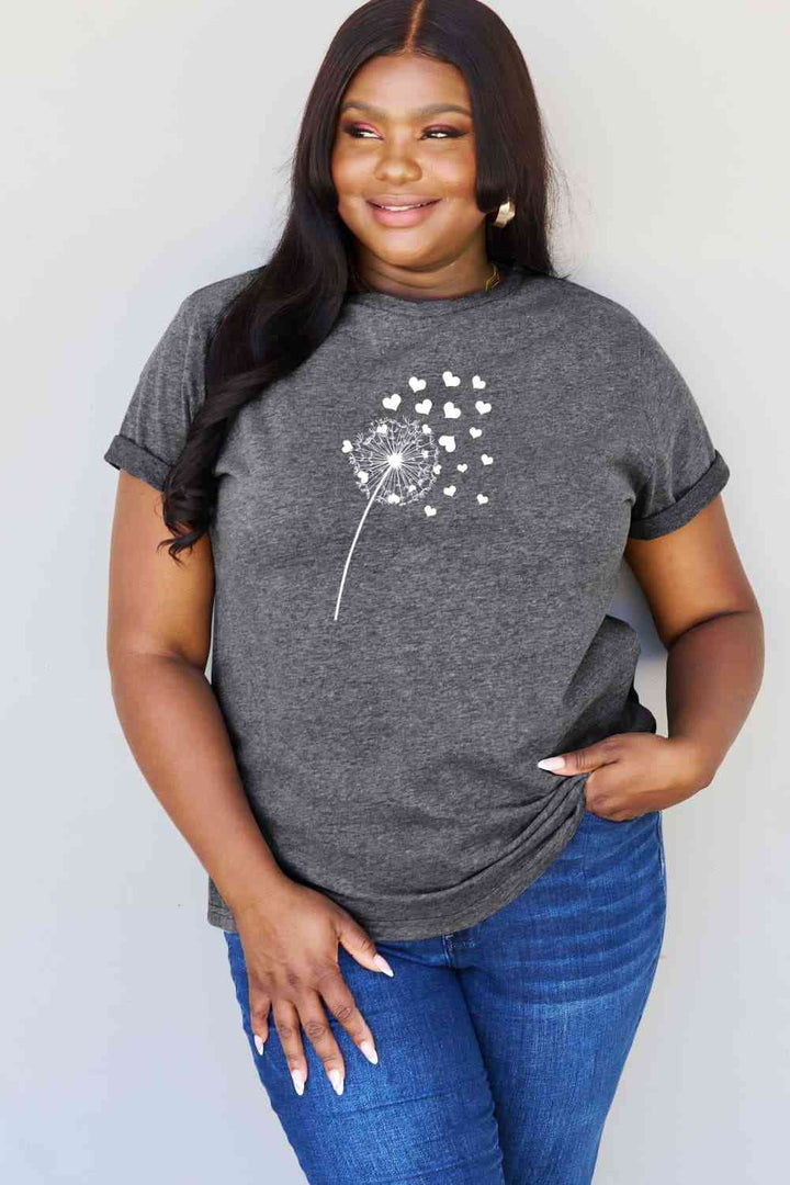 Simply Love Full Size Dandelion Heart Graphic Cotton T-Shirt | 1mrk.com