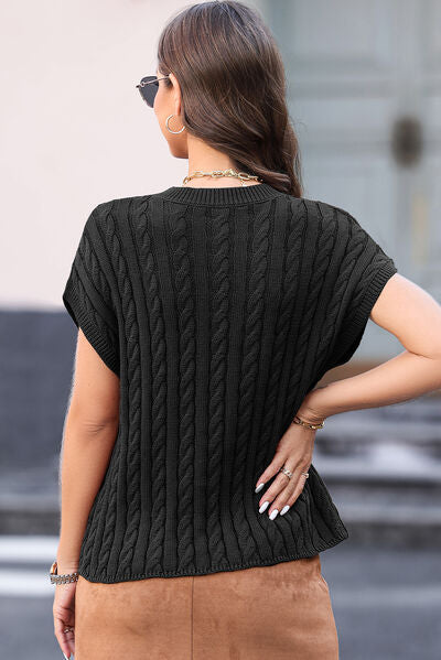 Cable-Knit Round Neck Cap Sleeve Sweater |1mrk.com