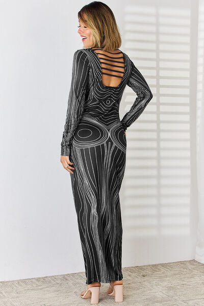 Cutout Round Neck Long Sleeve Maxi Dress |1mrk.com