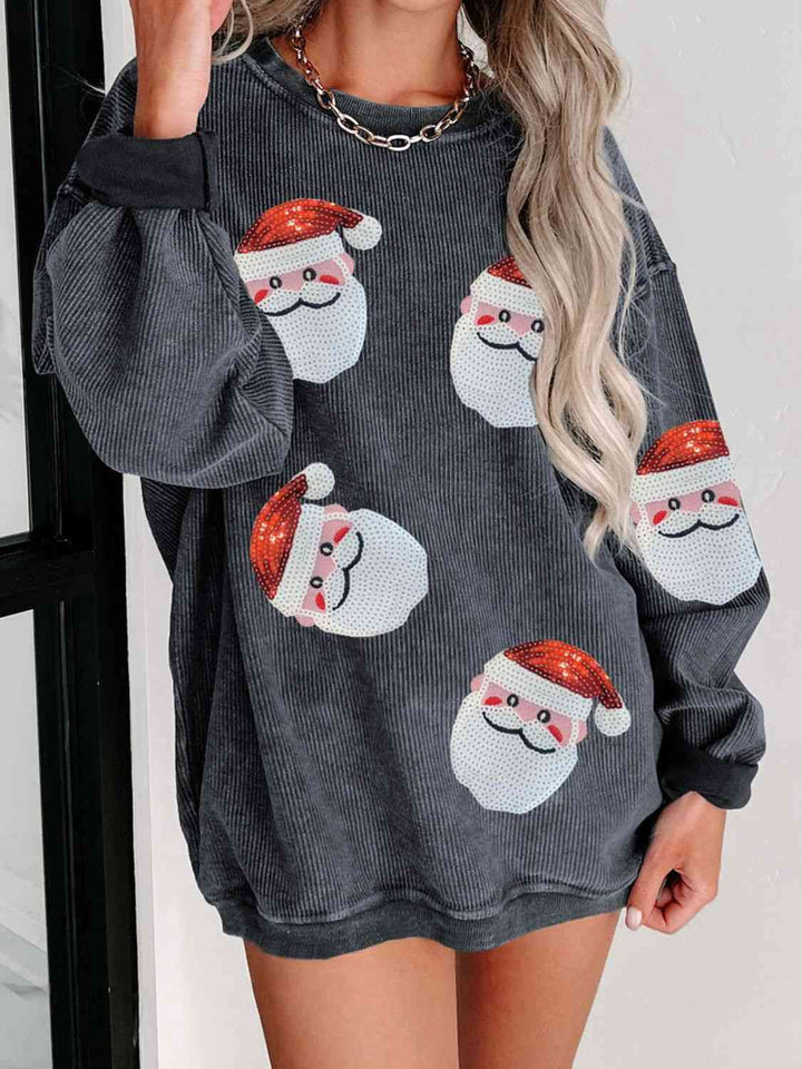 Sequin Santa Patch Ribbed Sweatshirt |1mrk.com