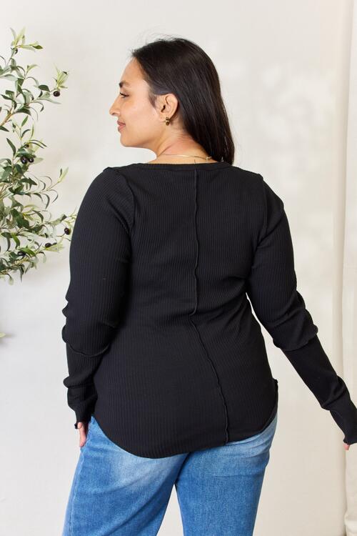 Culture Code Full Size Ribbed Round Neck Long Sleeve Top | 1mrk.com