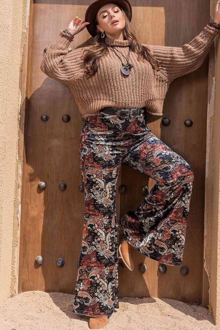 Plus Size Printed Wide Leg Long Pants |1mrk.com